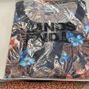 Lands' End Navy Floral Print Dress with Blue and Orange Accents